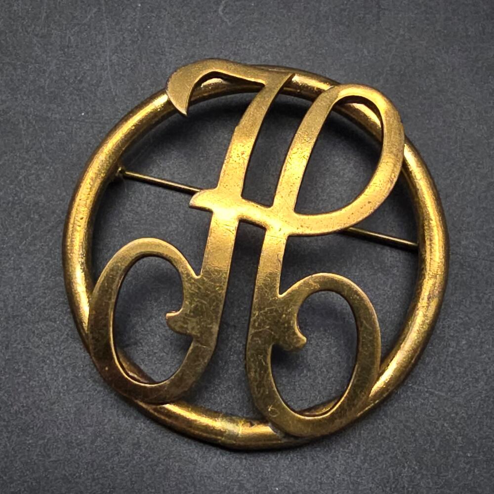 Vintage Letter H Initial Brooch Gold Tone Circle Monogram Costume Jewelry